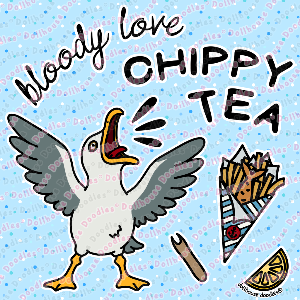 XL Tote Bag with Pocket - 'Chippy Tea' Tote Bag