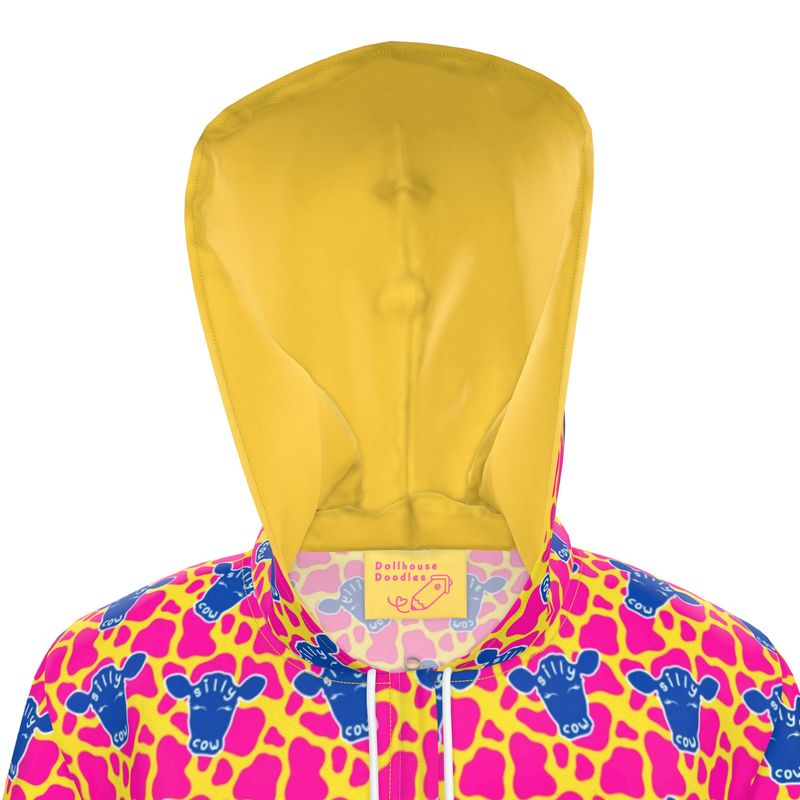 Knee-Length Hooded Rain Jacket - 'Silly Cow' Womens Hooded Rain Mac