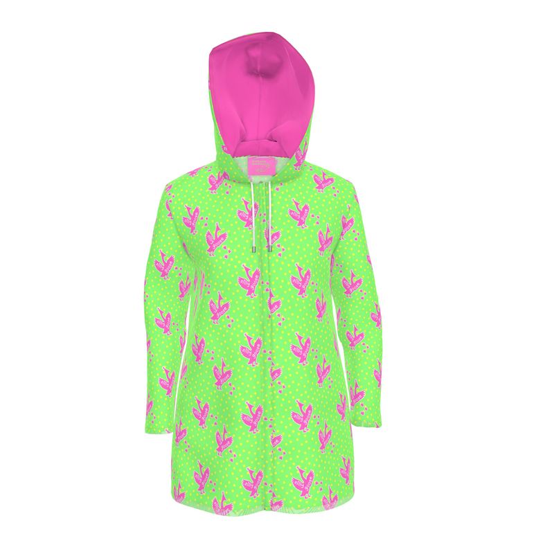 Knee-Length Hooded Rain Jacket - 'Silly Goose' Womens Hooded Rain Mac
