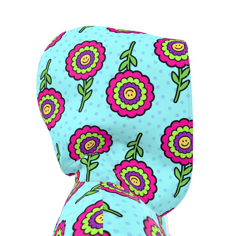 Knee-Length Hooded Rain Jacket - 'Blooming With Joy' Womens Hooded Rain Mac