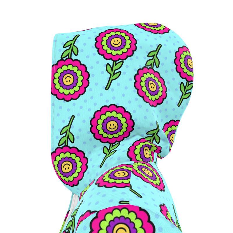 Knee-Length Hooded Rain Jacket - 'Blooming With Joy' Womens Hooded Rain Mac