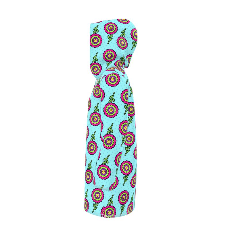 Knee-Length Hooded Rain Jacket - 'Blooming With Joy' Womens Hooded Rain Mac