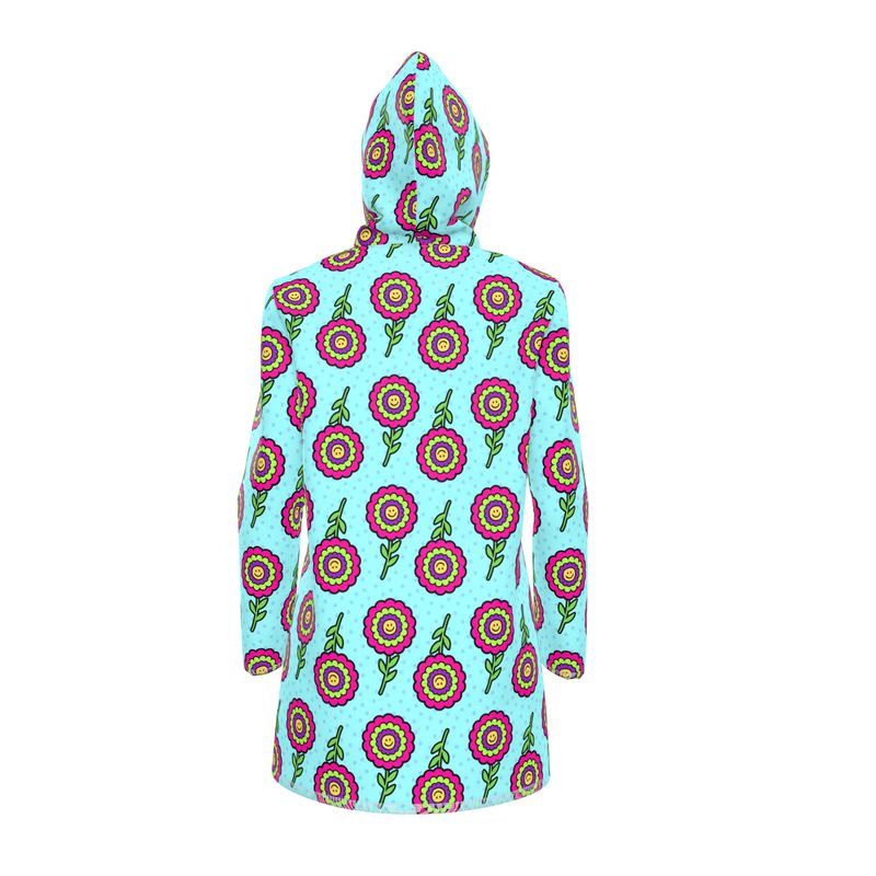 Knee-Length Hooded Rain Jacket - 'Blooming With Joy' Womens Hooded Rain Mac