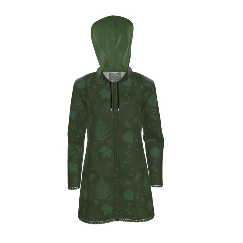 Knee-Length Hooded Rain Jacket - 'Dark Forest' Womens Hooded Rain Mac