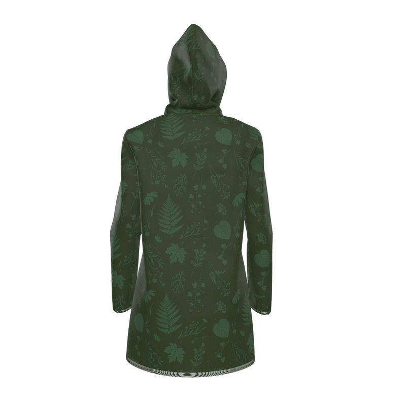 Knee-Length Hooded Rain Jacket - 'Dark Forest' Womens Hooded Rain Mac