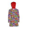 Knee-Length Hooded Rain Jacket - 'Comic Chaos' Womens Hooded Rain Mac