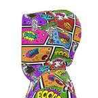 Knee-Length Hooded Rain Jacket - 'Comic Chaos' Womens Hooded Rain Mac