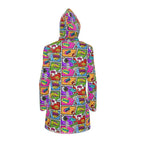 Knee-Length Hooded Rain Jacket - 'Comic Chaos' Womens Hooded Rain Mac