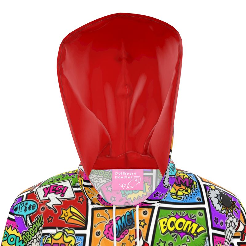 Knee-Length Hooded Rain Jacket - 'Comic Chaos' Womens Hooded Rain Mac