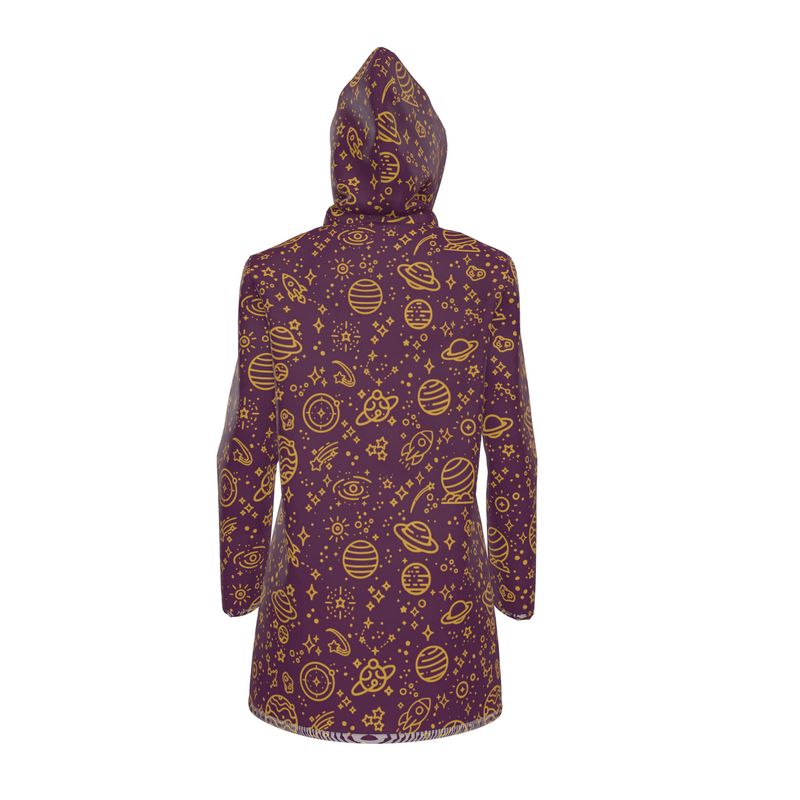 Knee-Length Hooded Rain Jacket - 'Galactic Gold' Womens Hooded Rain Mac