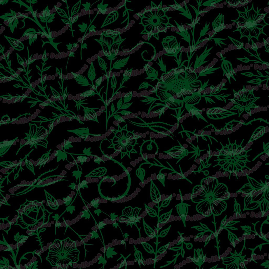 Long Sleeve Pocket Flare Dress - 'Gothic Garden (Green Version)'