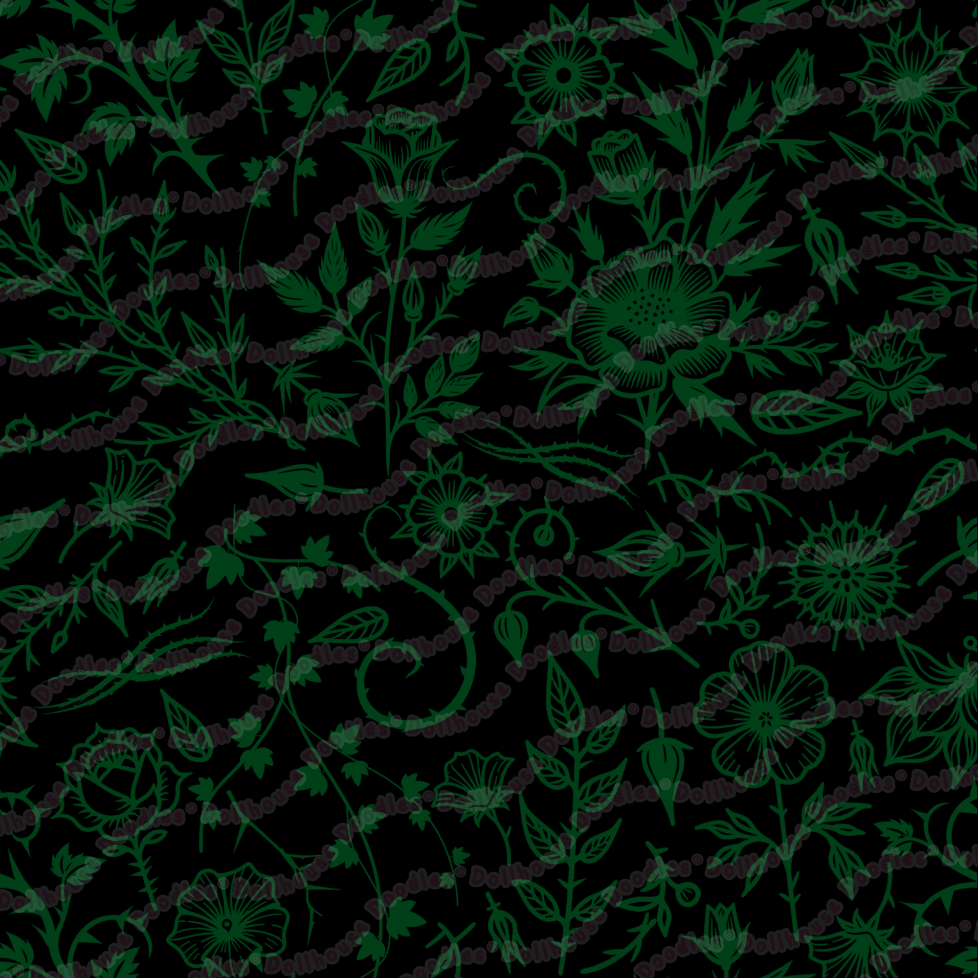 Long Sleeve Pocket Flare Dress - 'Gothic Garden (Green Version)'