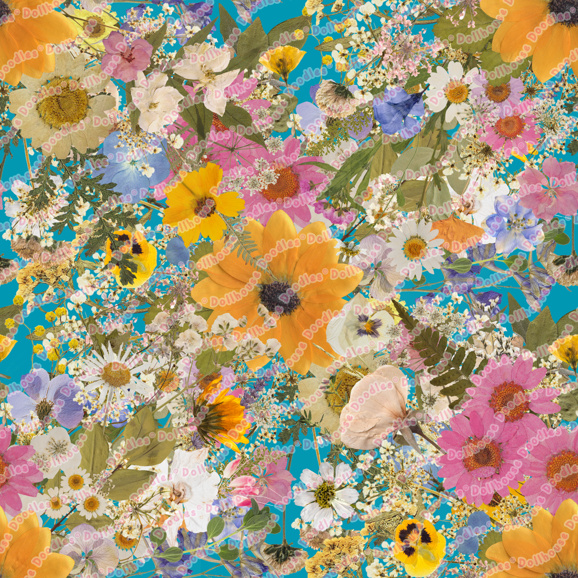 Long Sleeve Pocket Flare Dress - 'Pressed Flowers'