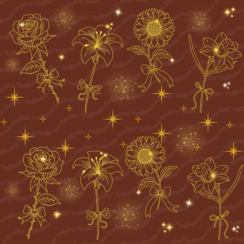 Long Sleeve Pocket Flare Dress - 'Golden Flower'