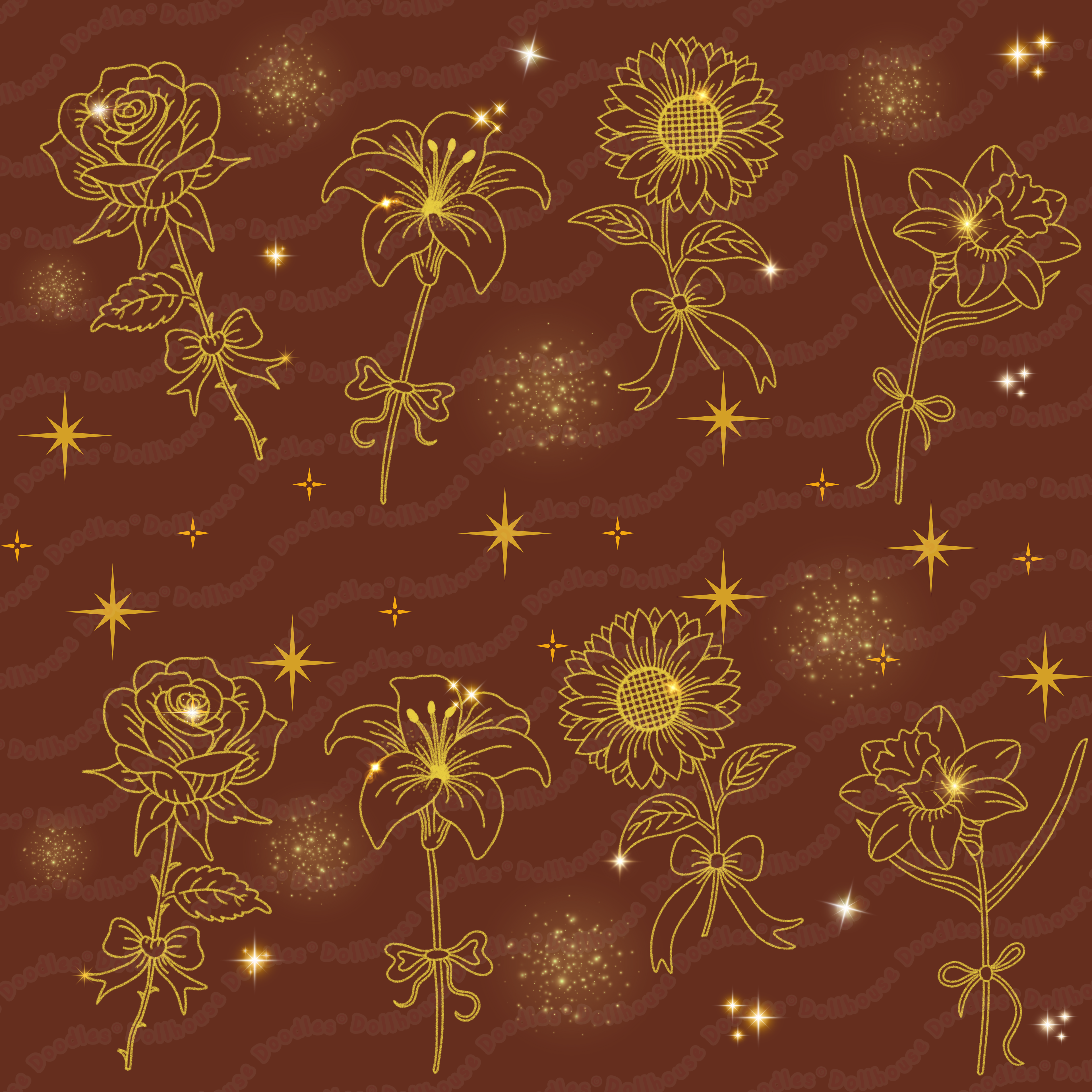 Long Sleeve Pocket Flare Dress - 'Golden Flower'