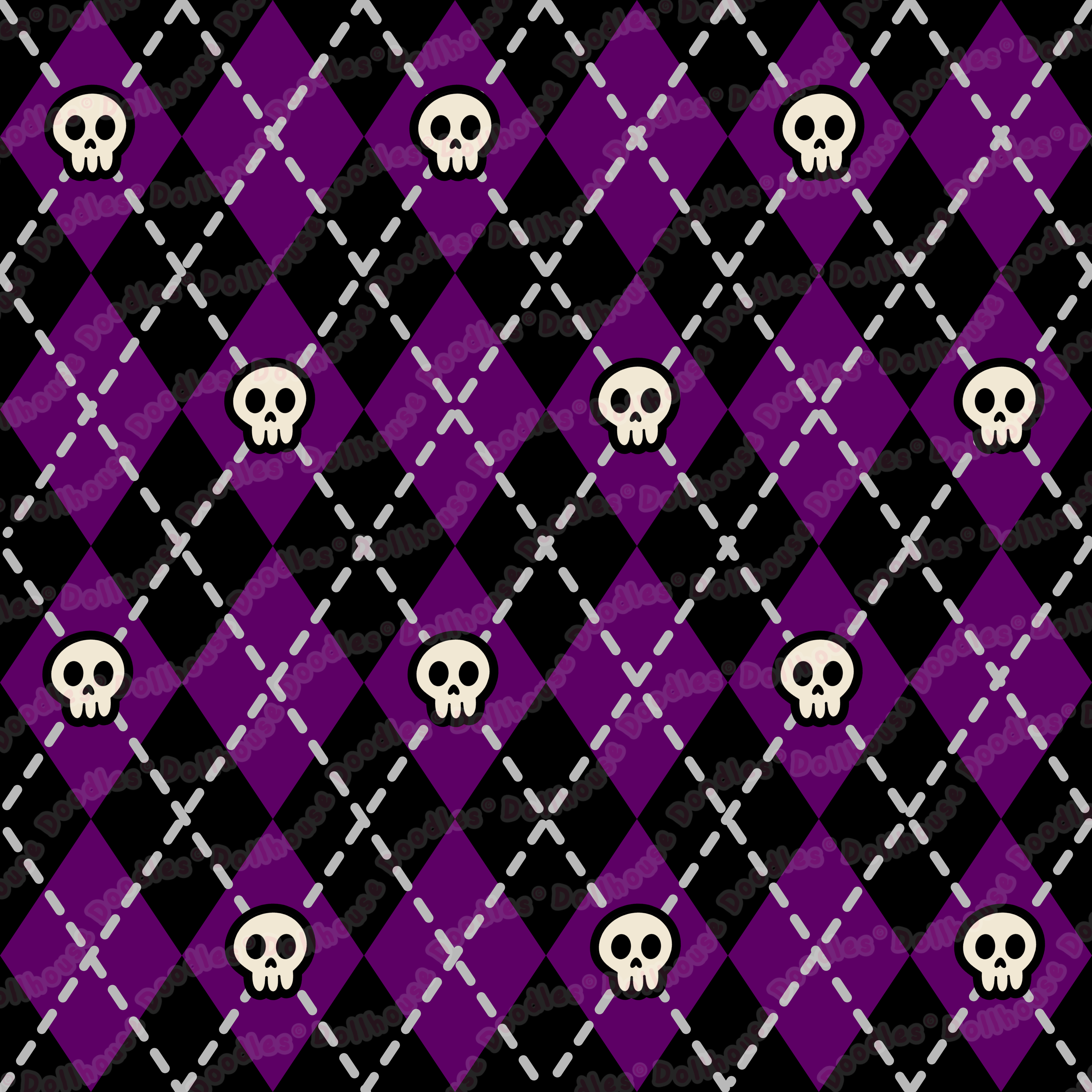 JUMBO Squishy Square Throw Pillow - 'Diamond Skulls'