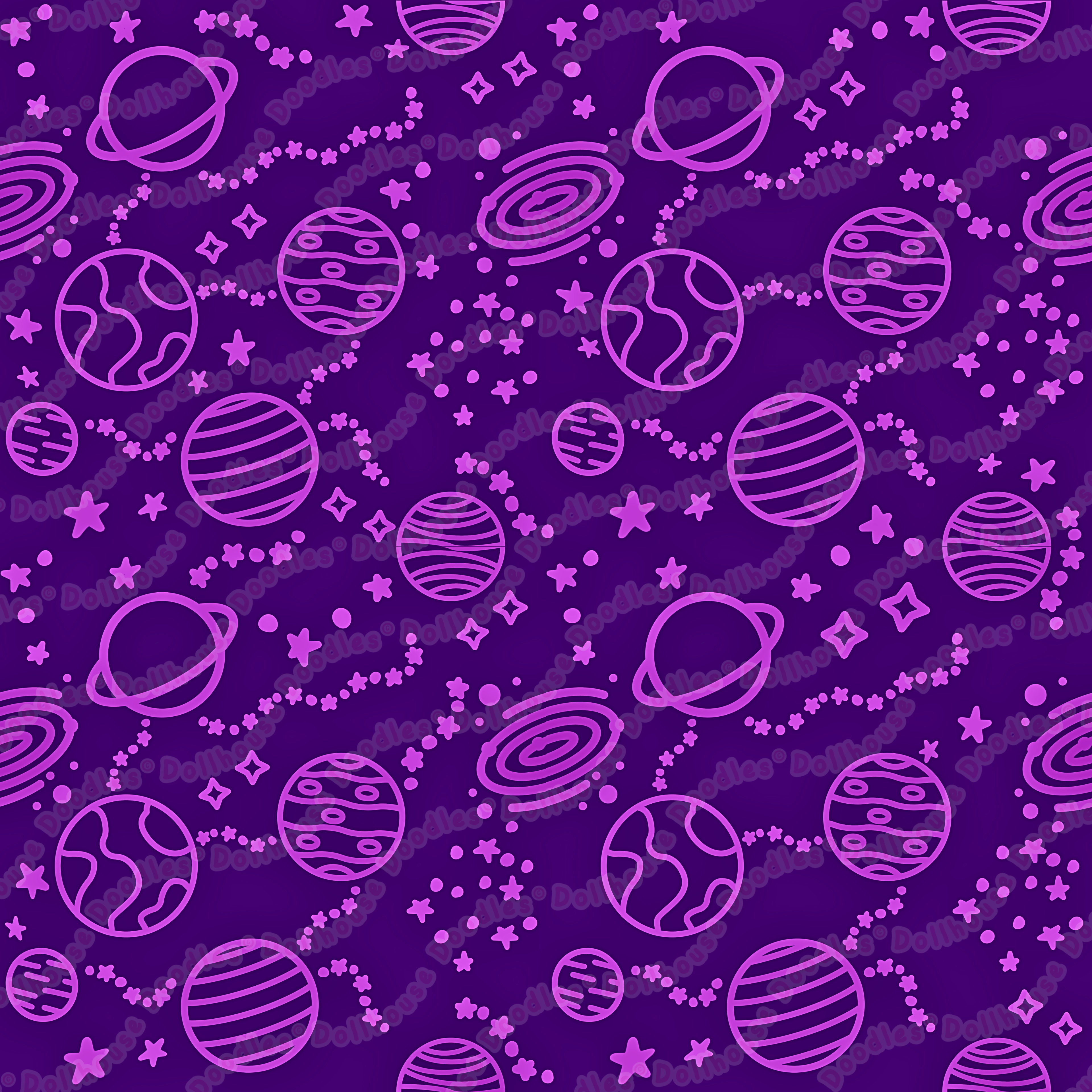 Long Sleeve Pocket Flare Dress - 'Purple Planets' Long Sleeve Dress