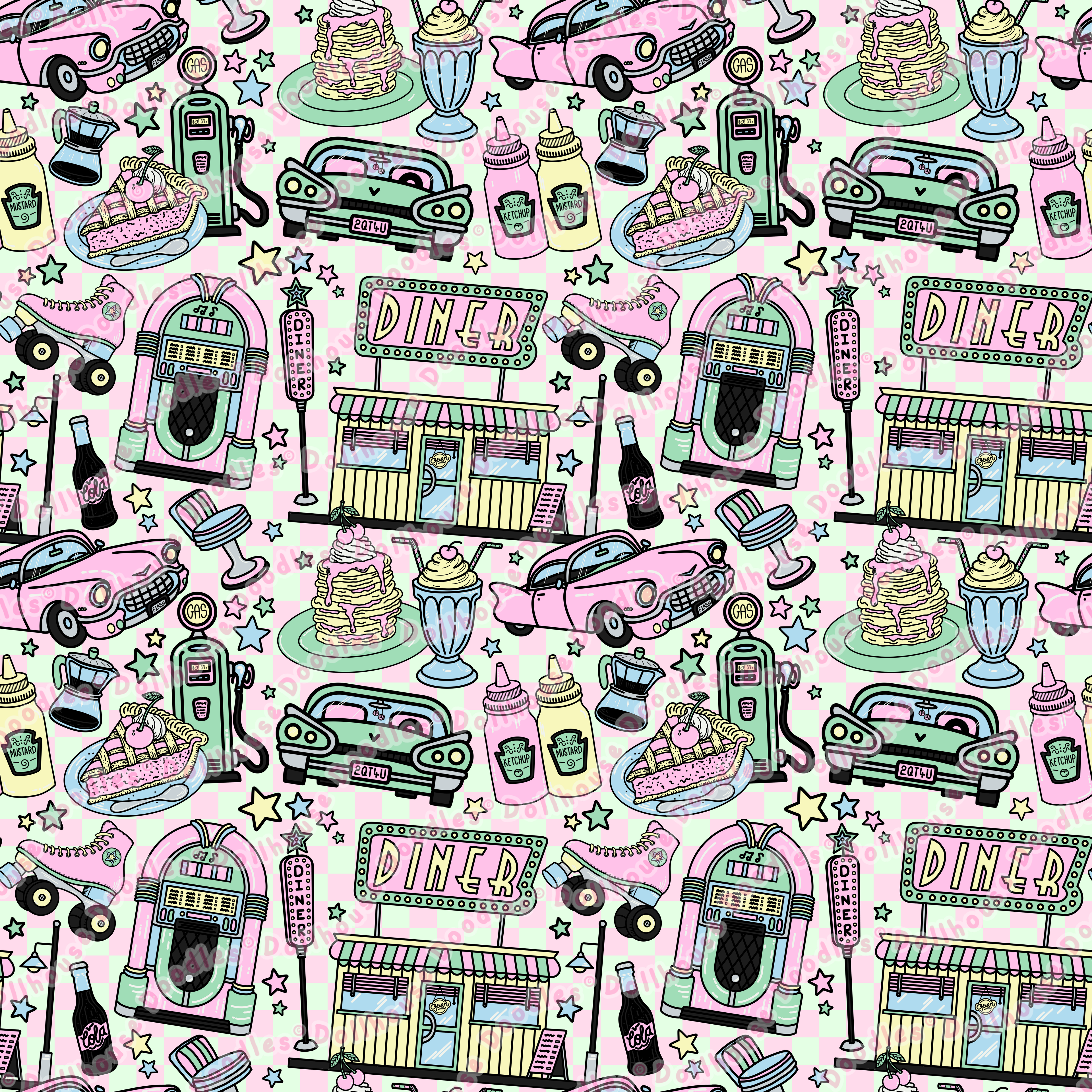 RECYCLED High Waist Pocket Leggings - 'Bubblegum Diner'