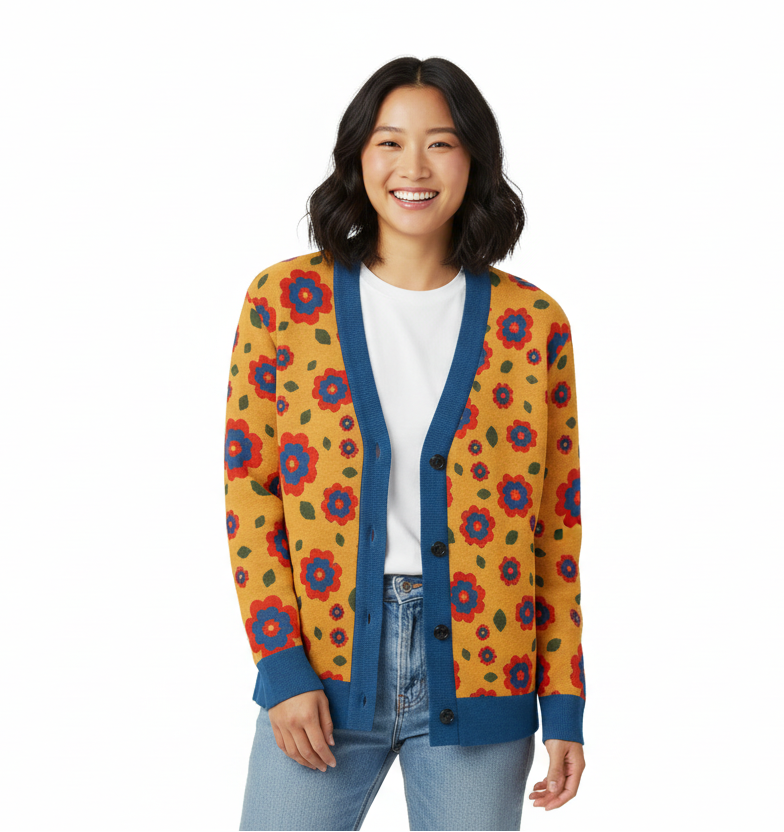 Unisex Relaxed Fit Knitted Cardigan - 'Petal Pop' Cardigan