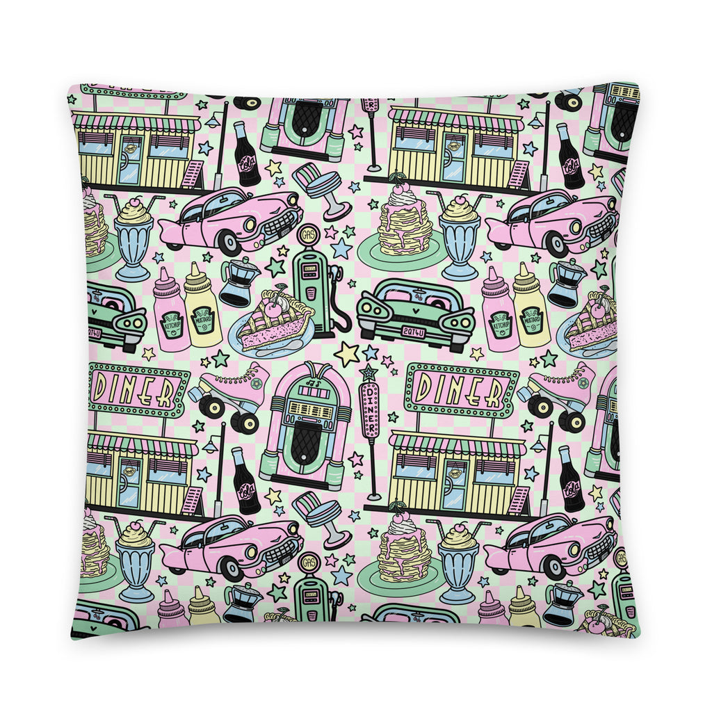 JUMBO Squishy Square Throw Pillow - 'Bubblegum Diner' Large - 22″×22″