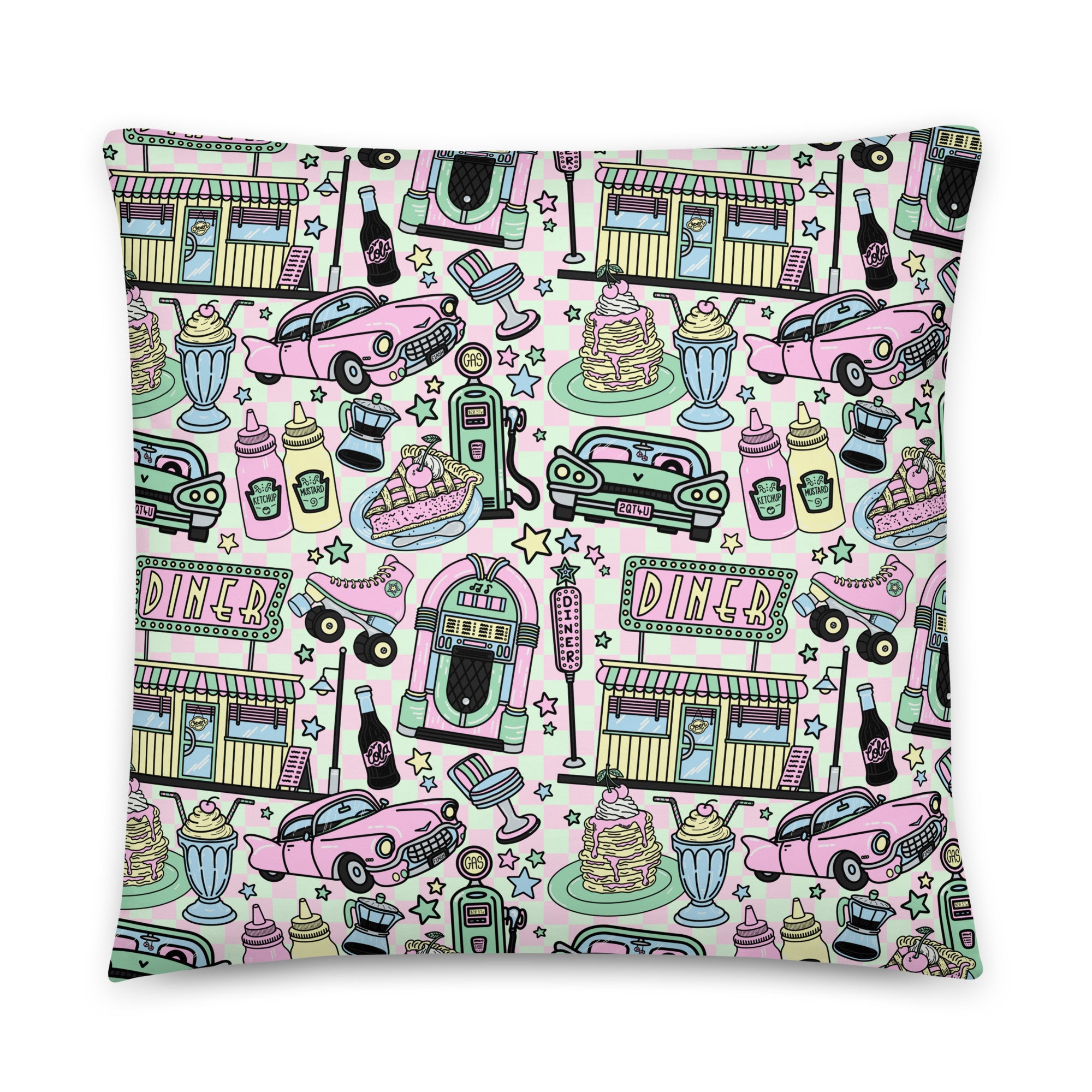 JUMBO Squishy Square Throw Pillow - 'Bubblegum Diner' Large - 22″×22″