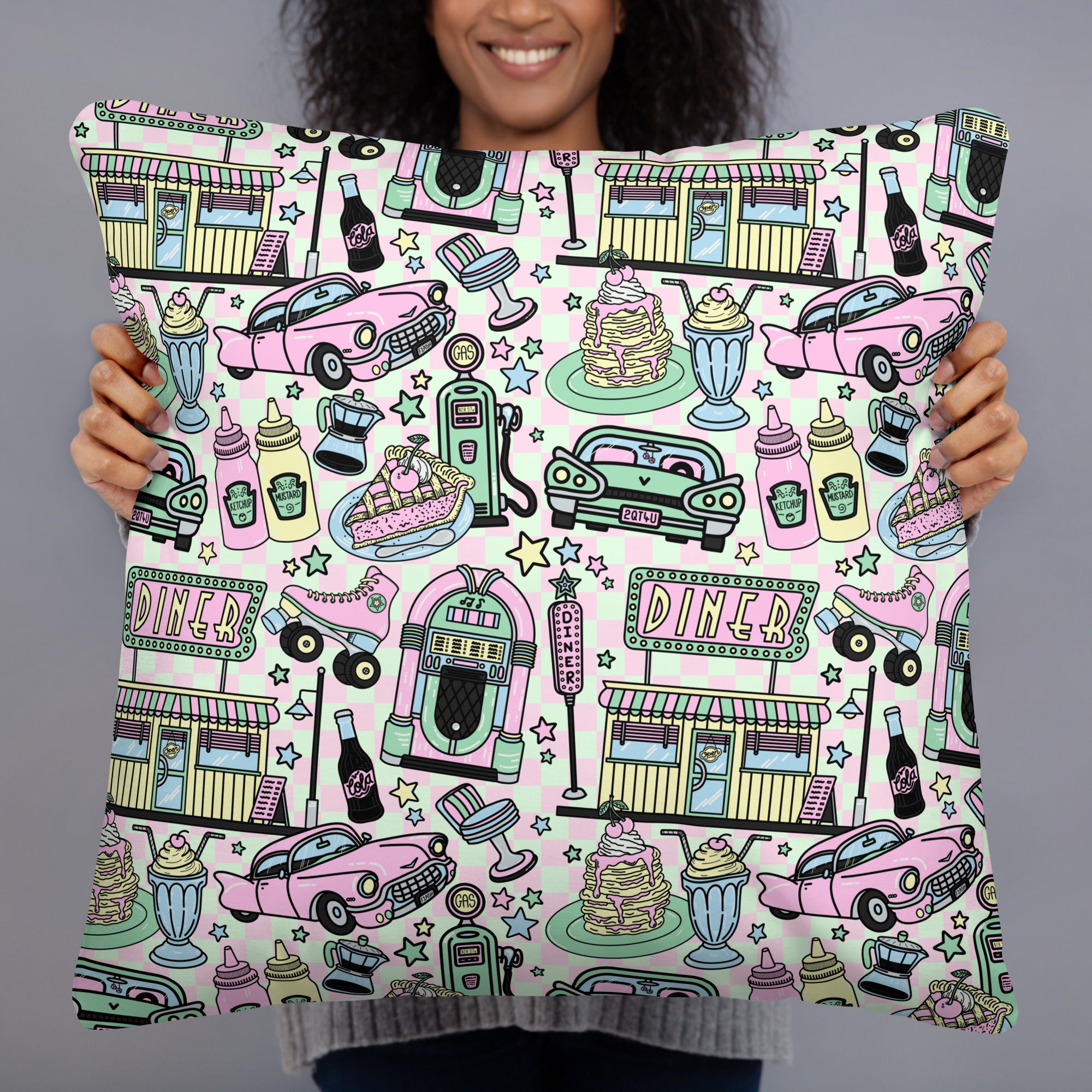 JUMBO Squishy Square Throw Pillow - 'Bubblegum Diner'