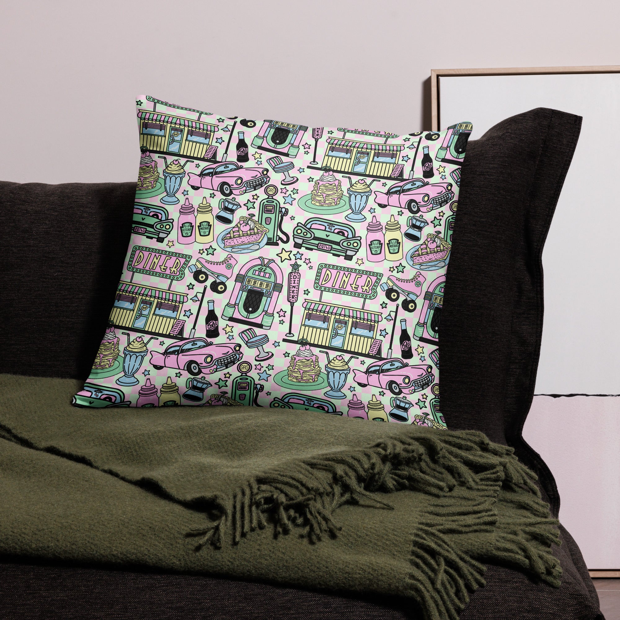 JUMBO Squishy Square Throw Pillow - 'Bubblegum Diner'