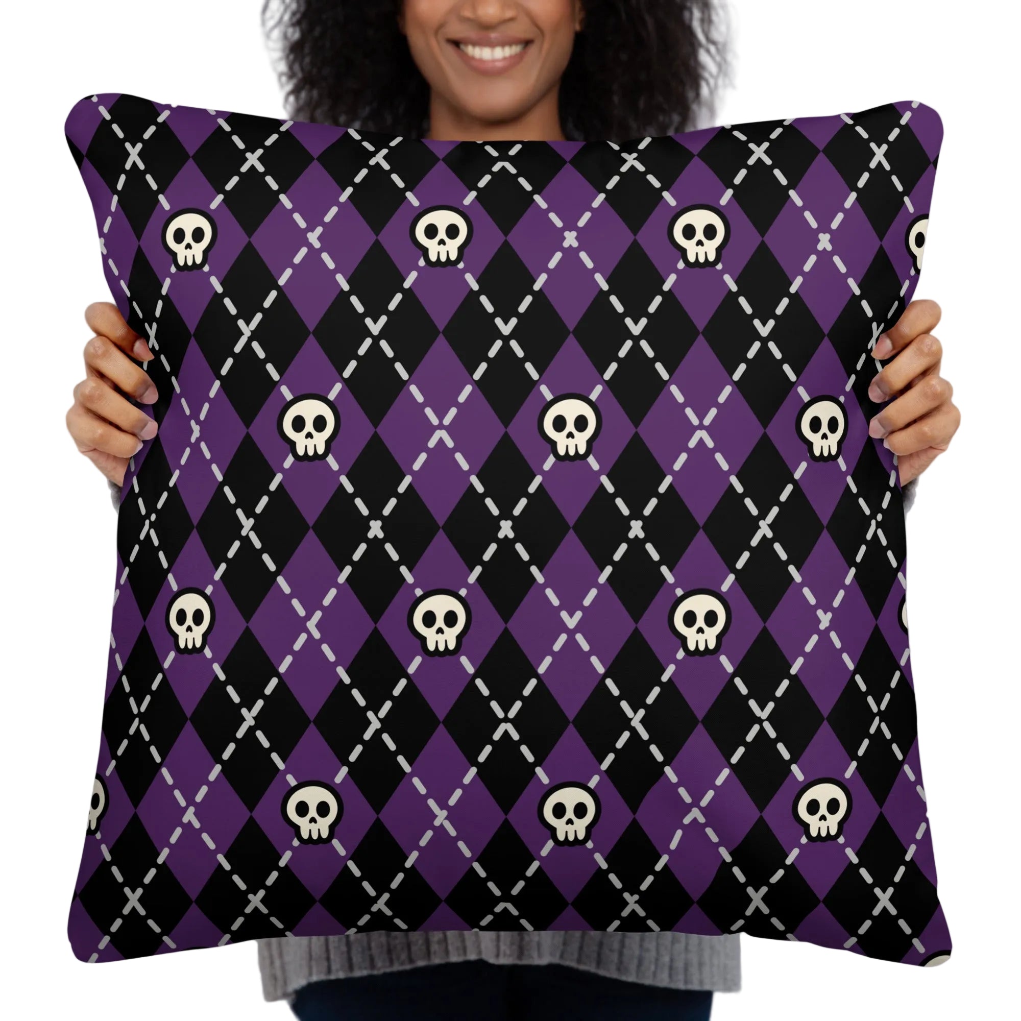 JUMBO Squishy Square Throw Pillow - 'Diamond Skulls'