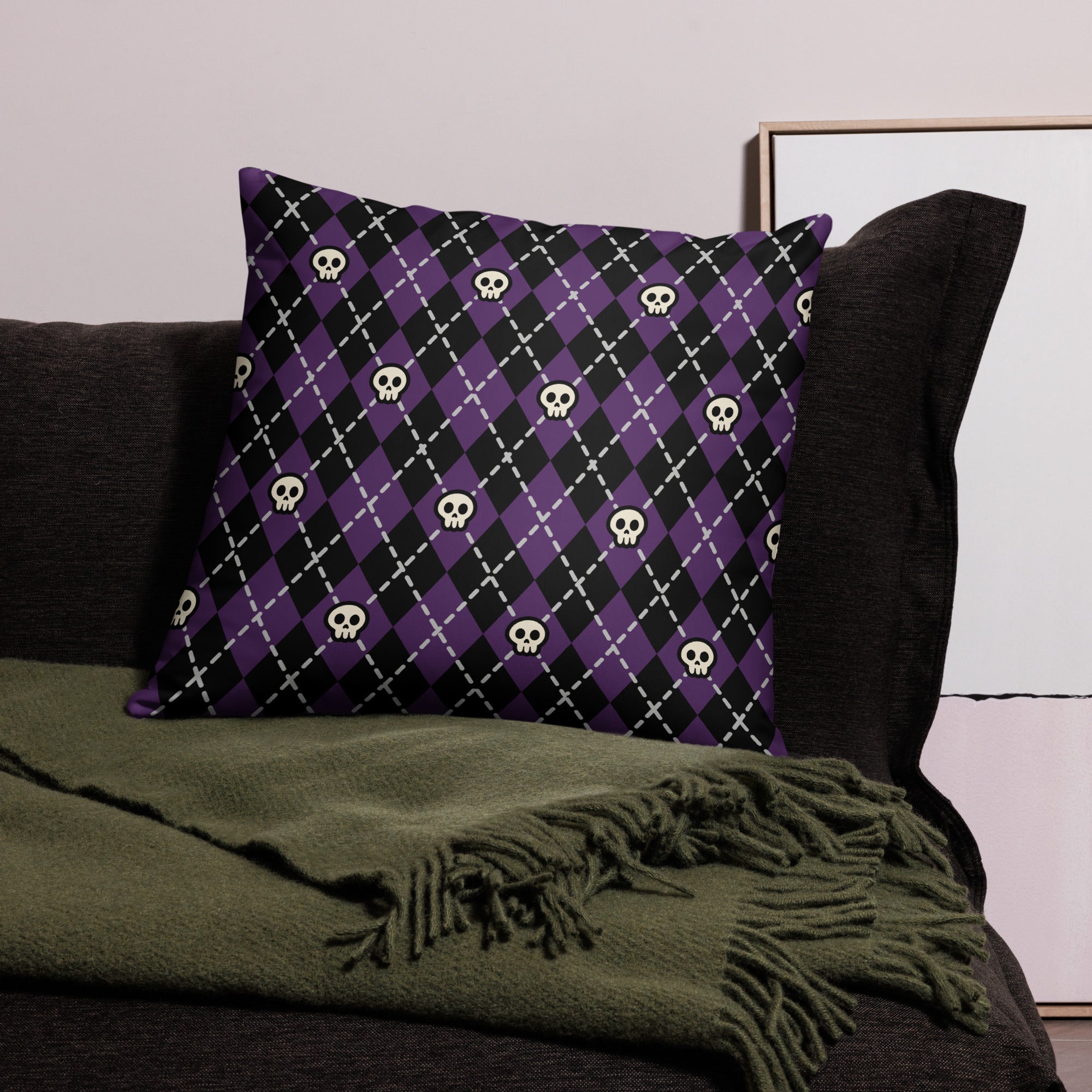 JUMBO Squishy Square Throw Pillow - 'Diamond Skulls'