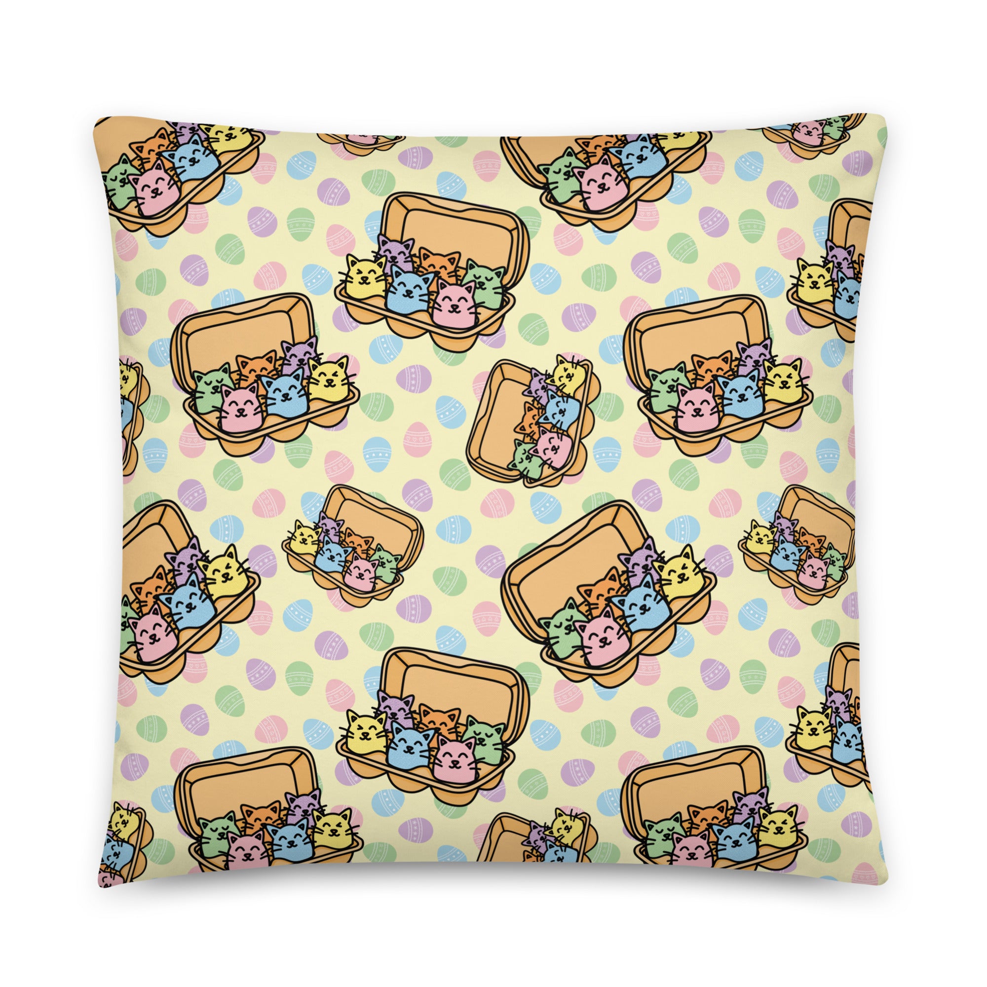 JUMBO Squishy Square Throw Pillow - 'Easter Kittens' Large - 22″×22″