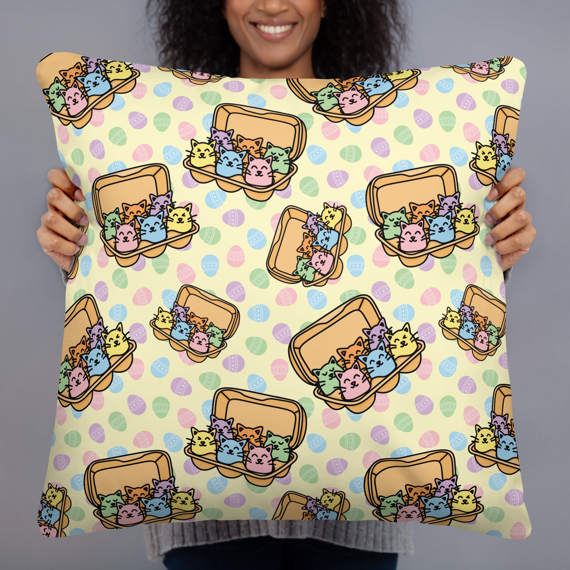 JUMBO Squishy Square Throw Pillow - 'Easter Kittens'