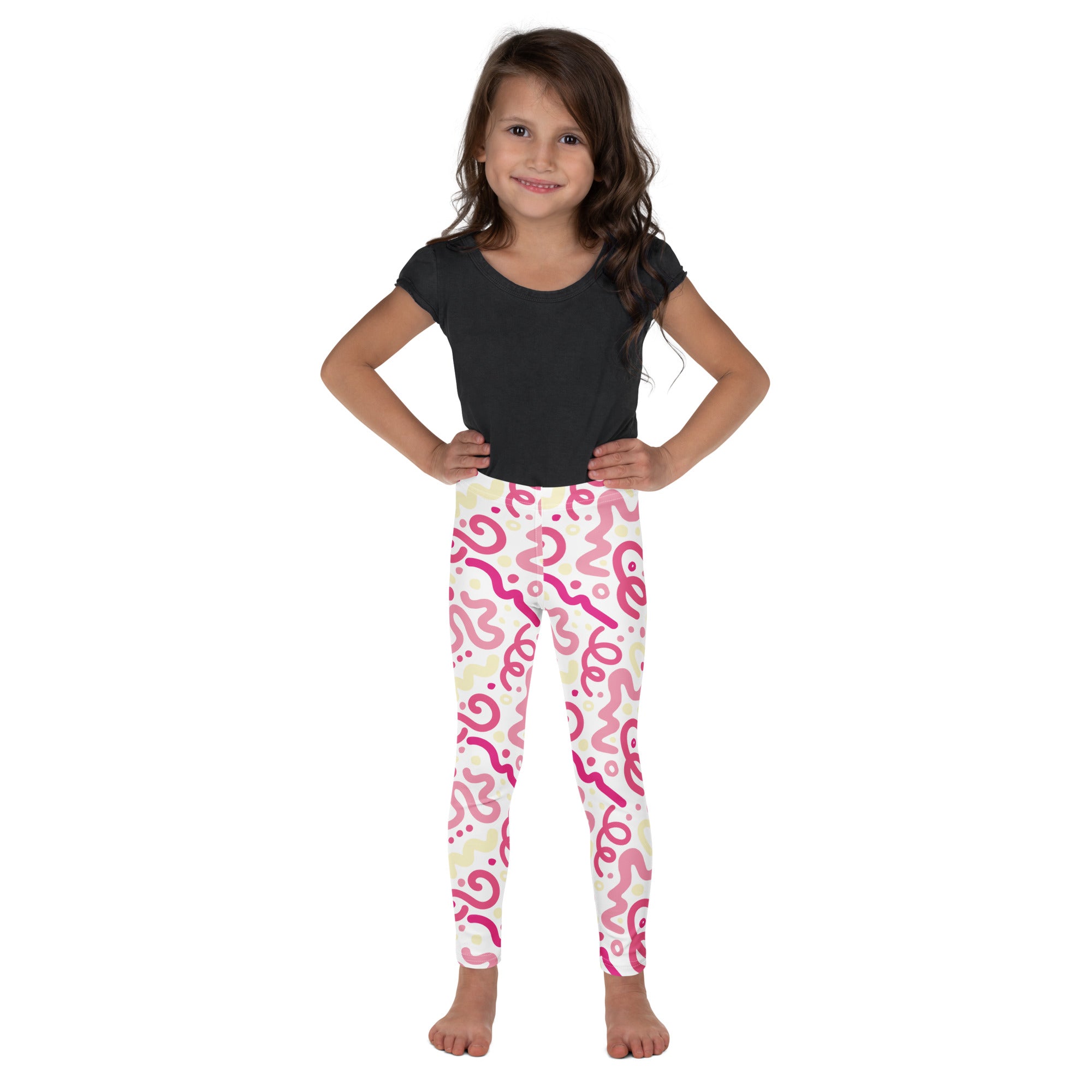 KIDS (2-8yrs) Active Stretch Leggings - 'Squiggles' (Peony)