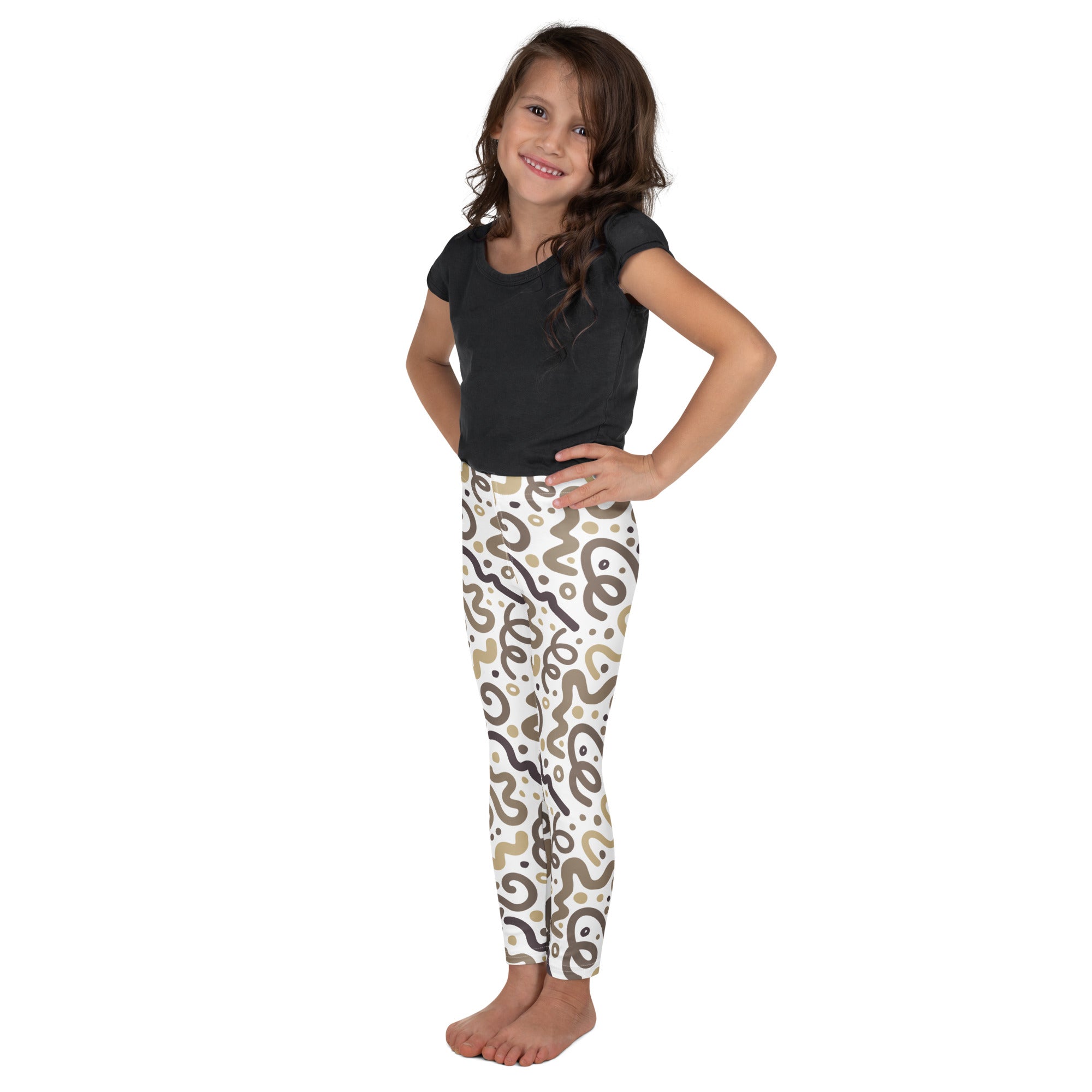 KIDS (2-8yrs) Active Stretch Leggings - 'Squiggles' (Pinecone)