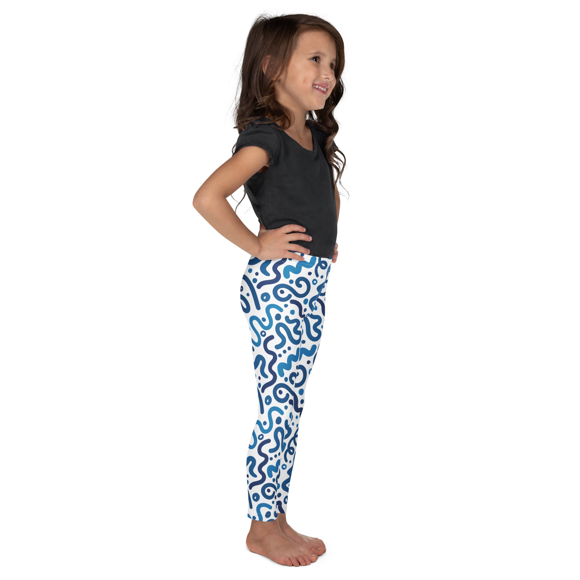KIDS (2-8yrs) Active Stretch Leggings - 'Squiggles' (Bluebell)