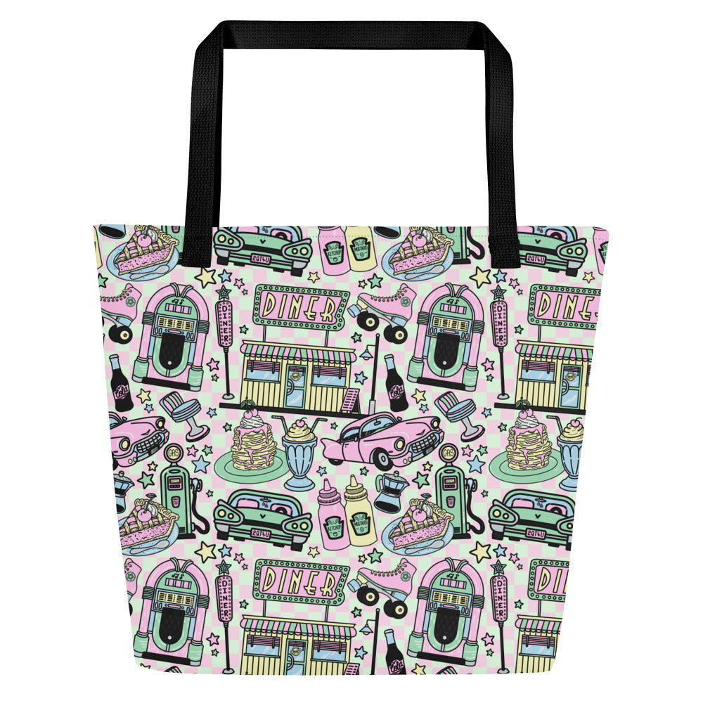 XL Tote Bag with Pocket - 'Bubblegum Diner'