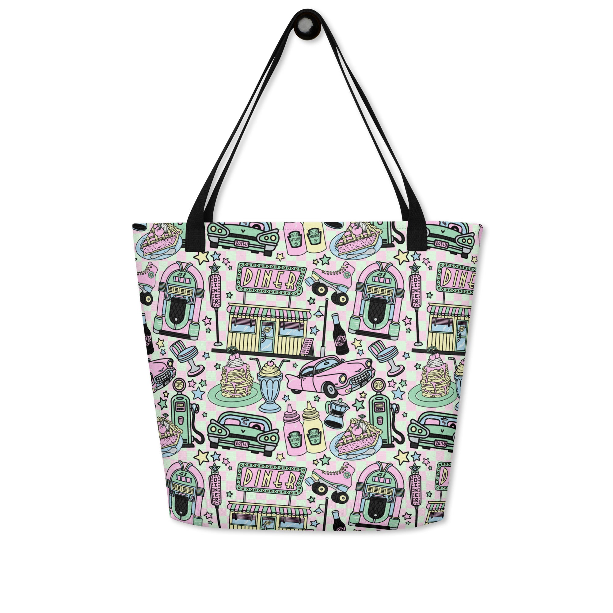 XL Tote Bag with Pocket - 'Bubblegum Diner'