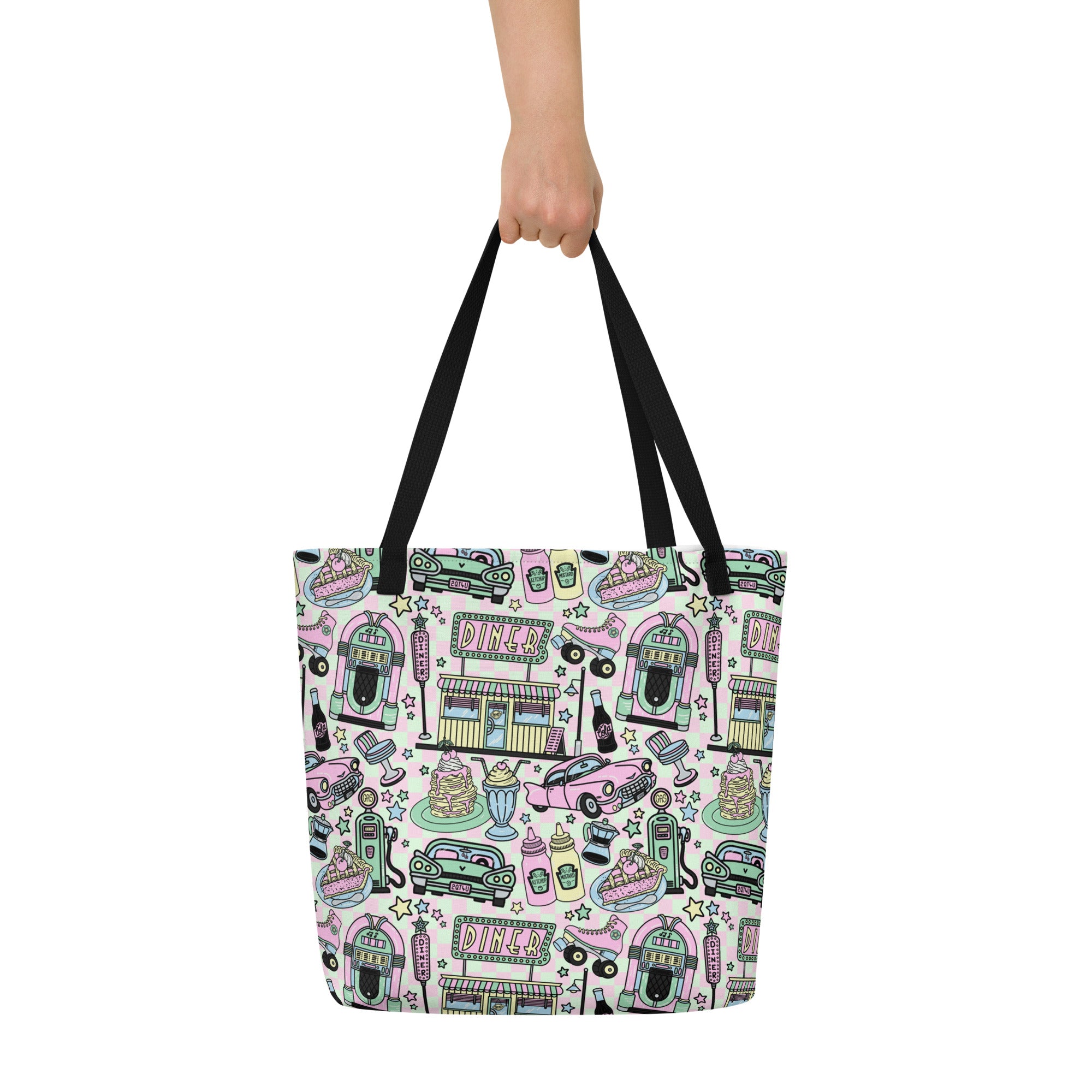XL Tote Bag with Pocket - 'Bubblegum Diner'