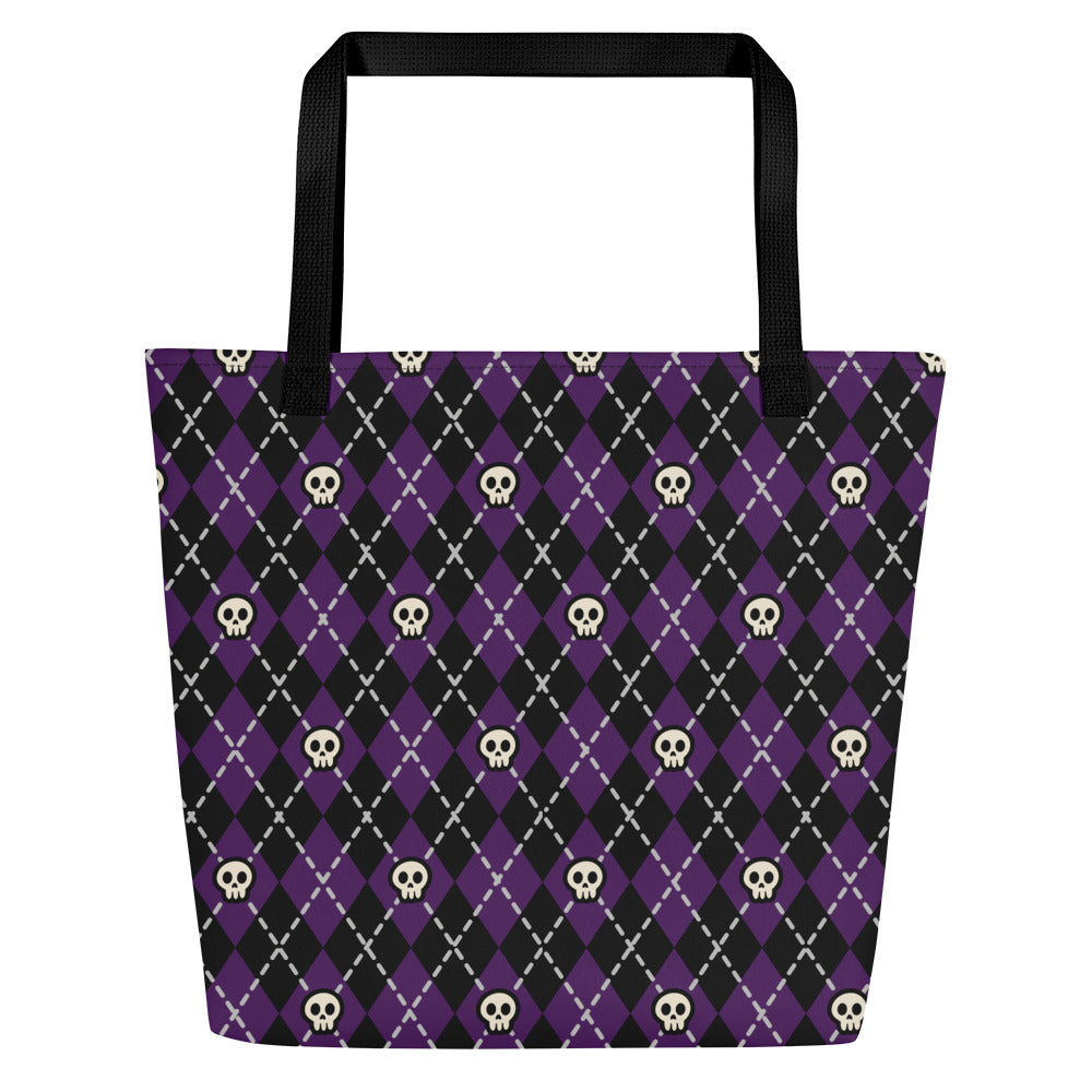 XL Tote Bag with Pocket - 'Diamond Skulls'