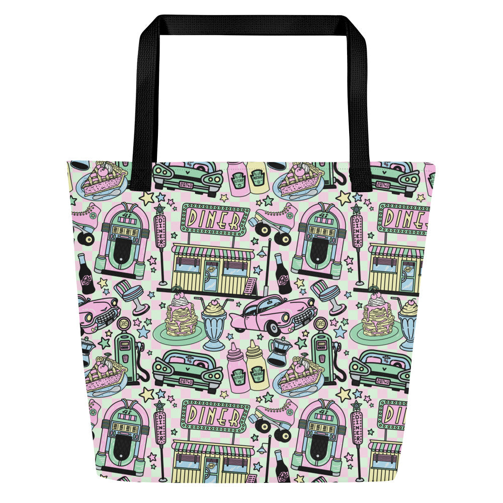 XL Tote Bag with Pocket - 'Bubblegum Diner' Default Title
