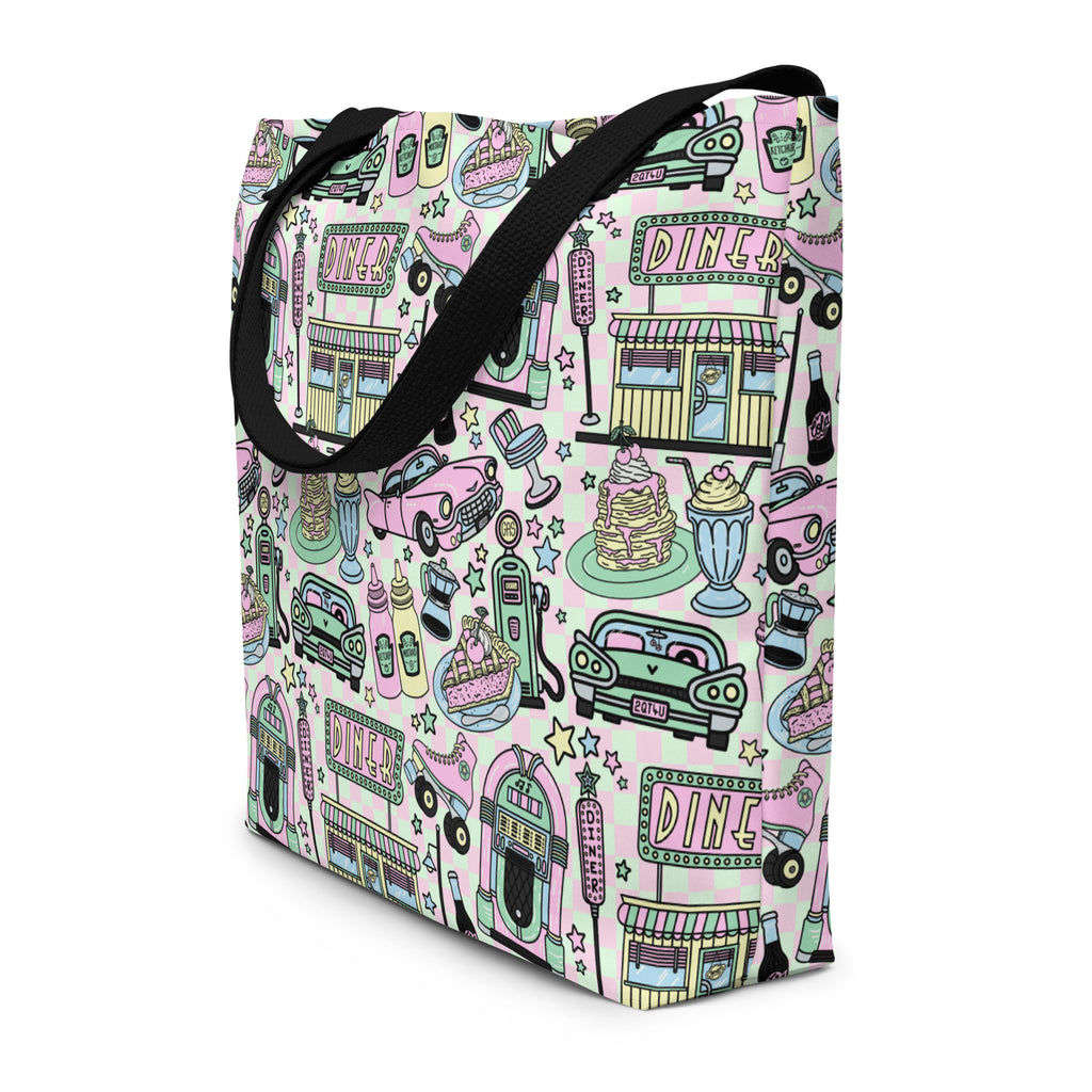 XL Tote Bag with Pocket - 'Bubblegum Diner'
