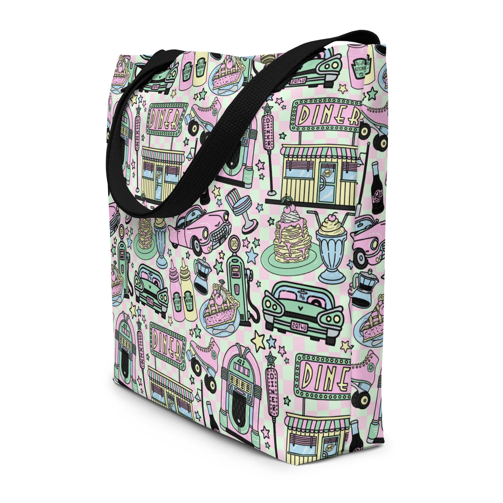 XL Tote Bag with Pocket - 'Bubblegum Diner'