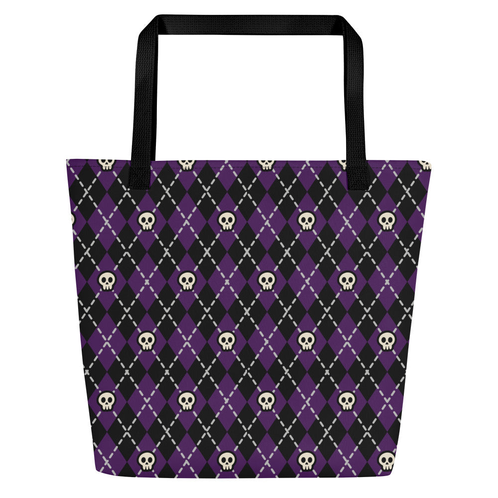 XL Tote Bag with Pocket - 'Diamond Skulls' Default Title