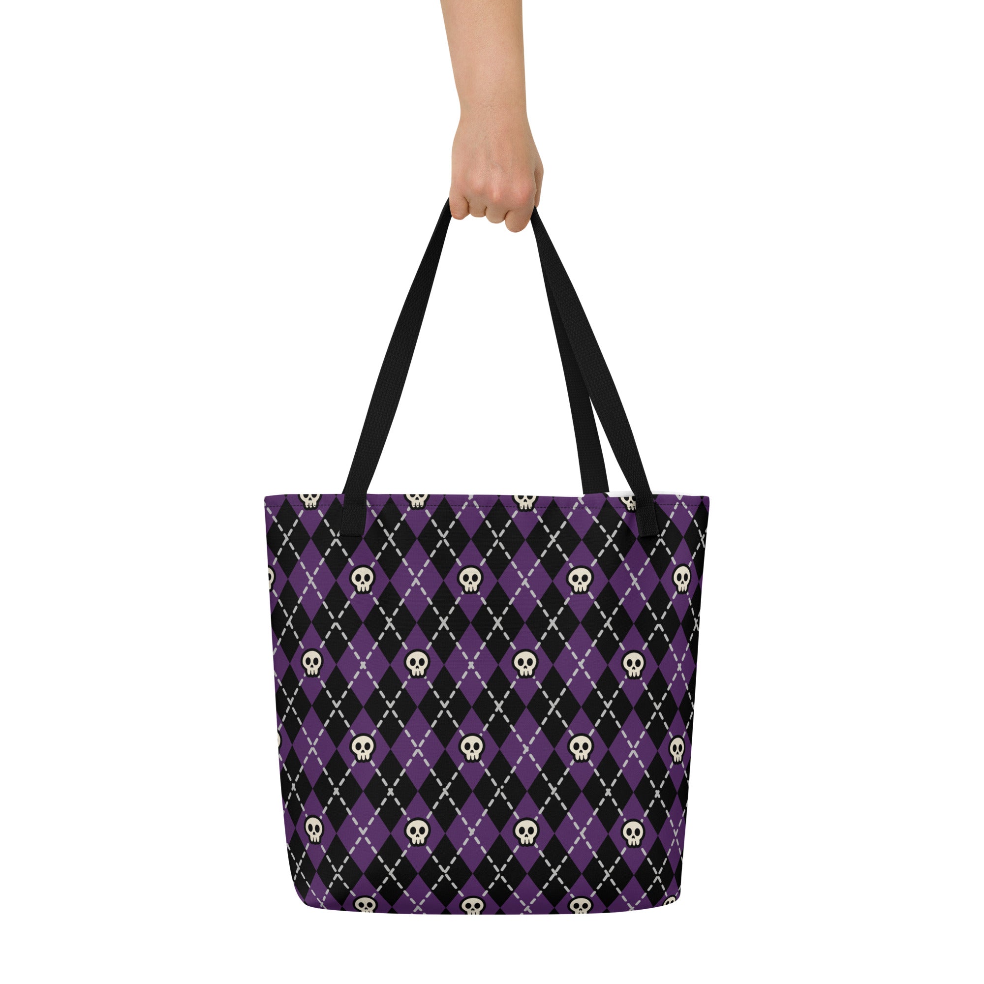 XL Tote Bag with Pocket - 'Diamond Skulls'