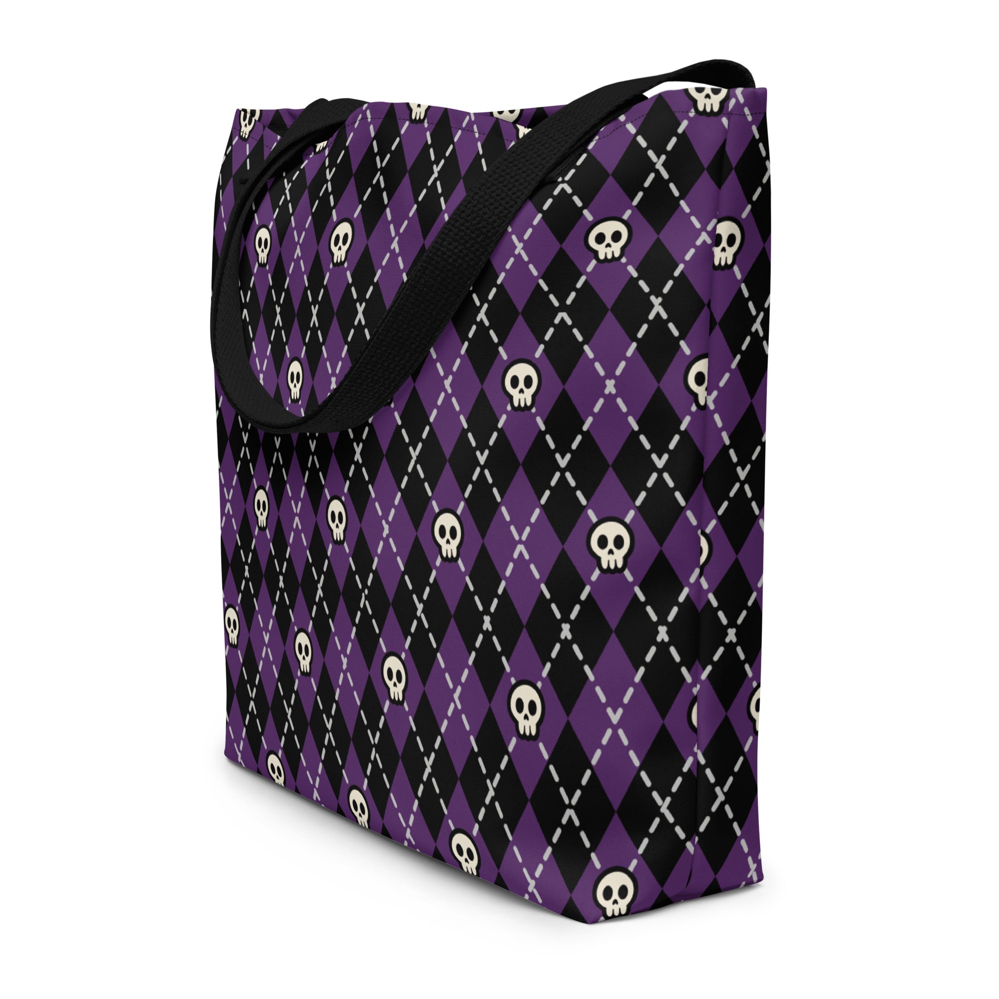 XL Tote Bag with Pocket - 'Diamond Skulls'
