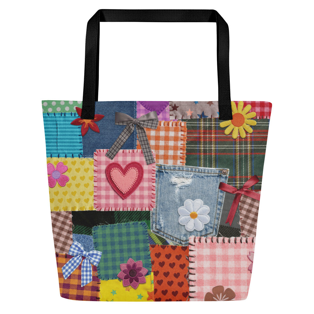 XL Tote Bag with Pocket - 'Perfect Patchwork' Default Title