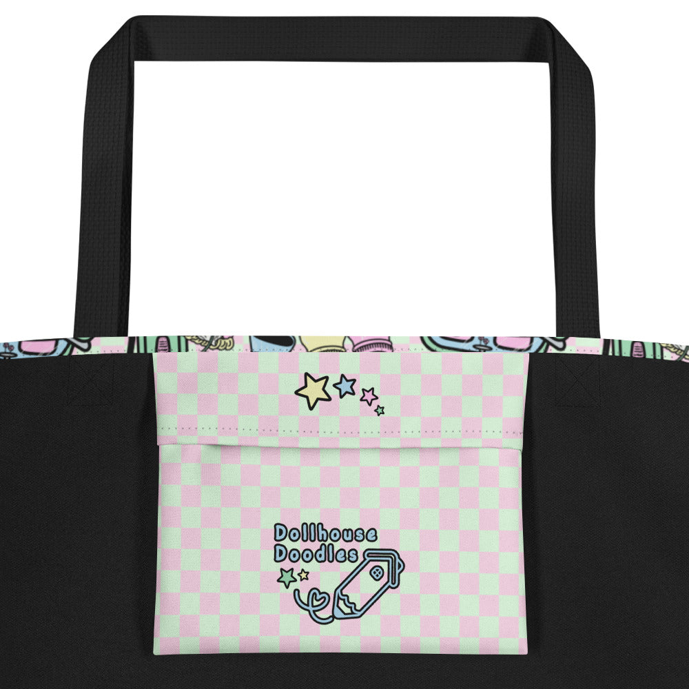 XL Tote Bag with Pocket - 'Bubblegum Diner'