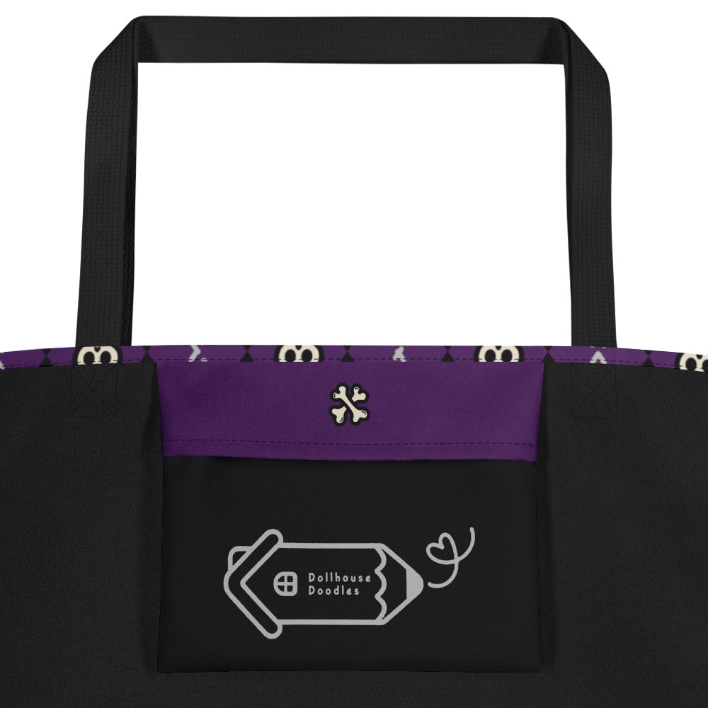 XL Tote Bag with Pocket - 'Diamond Skulls'