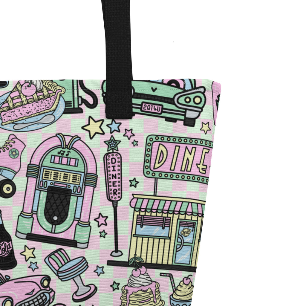 XL Tote Bag with Pocket - 'Bubblegum Diner'