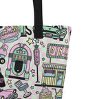 XL Tote Bag with Pocket - 'Bubblegum Diner'