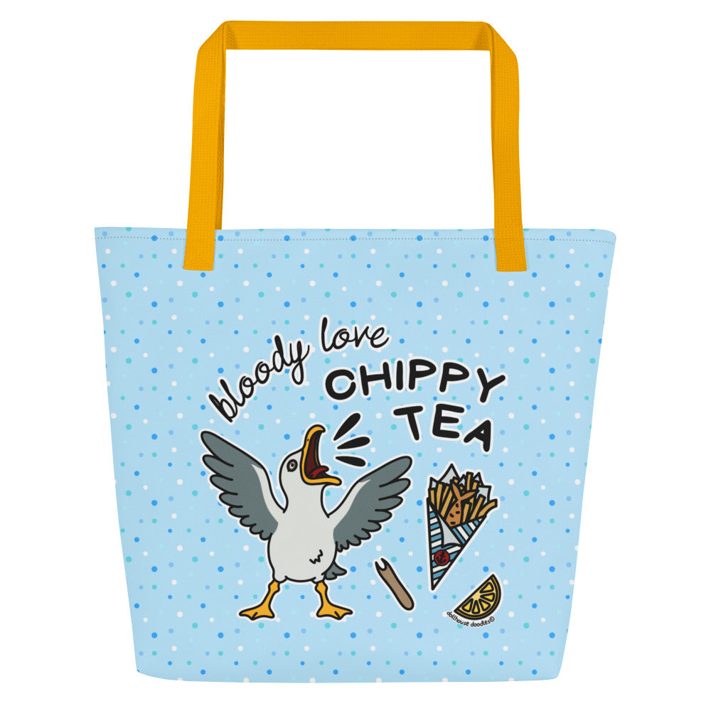 XL Tote Bag with Pocket - 'Chippy Tea' Tote Bag